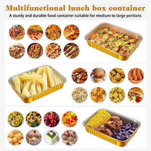 ALCHN Couvercles en plastique rectangulaires en aluminium doré, lot de 10, résistants au four, barquettes jetables pour préparation de repas, barbecue, fêtes, cuisine domestique - Product Image 6