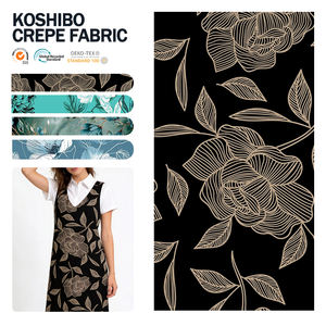 100% <b>Polyester</b> Thick Koshibo Material Floral Sage Green Style Koshibo Crepe Print <b>Fabric</b> for Wedding Dresses - Product Image 1