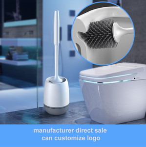 Brosse de toilette moderne en silicone TPR gris foncé et noir, design créatif, logo personnalisé, nettoyage efficace, avec support inclus - Product Image 6