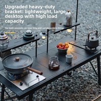 Table pliante d'extérieur en alliage d'aluminium, table de camping portable avec étagère de rangement, table combinée réglable en hauteur pour brûleur