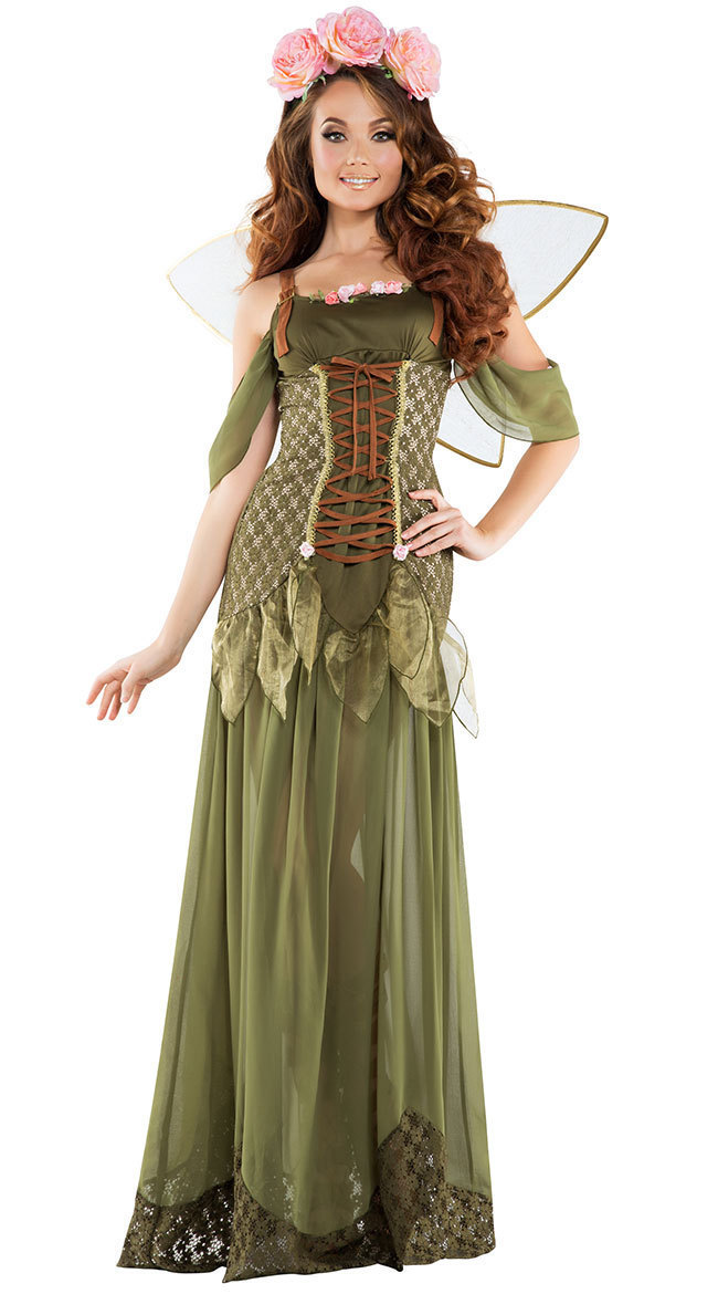 long green dress halloween costume Mother Nature Costume | Fun Halloween Adult Costume | High Strength & Durable Material | Green