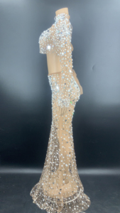 Robe d'été 2022 Robe <span class=keywords><strong>de</strong></span> <span class=keywords><strong>nuit</strong></span> complète pour femmes Voir à travers les paillettes Manches longues en maille élégante Fête d'anniversaire Robe <span class=keywords><strong>de</strong></span> la mère <span class=keywords><strong>de</strong></span> la mariée - Product Image 3