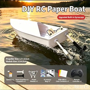 Kit de Barco de Papel Dowellin <span class=keywords><strong>RC</strong></span>, Kit de Ensamblaje de Barco de Papel con Control Remoto DIY de ABS, Módulo de Motor de 2.4GHz para Barcos de Papel Plegables para Niños - Product Image 1