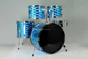 Batería TEAMO para Niños y Adultos de Cinco Tambores y Dos Platillos, Instrumento de Percusión de Madera Duradera con Caja, Bombo y Parches de Papel Aceitado en Azul - Product Image 3