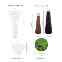 Kit de dosettes de graines de serre en gros Système de culture hydroponique Pots en filet 12 paniers de culture 50 éponges de culture 12 dômes de culture 12 étiquettes de dosettes