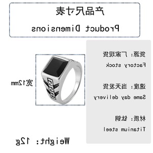 yunnique Men's <b>Titanium</b> Steel <b>Ring</b> Black Agate Square Geometric Design Retro Punk Style Bezel Setting Gift Jewelry - Product Image 2