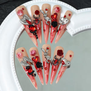 Faux ongles à presser faits main, extra longs, effet goutte d'eau, couvrance totale, motif étoile, en acrylique de luxe, prix usine, vente en gros - Product Image 3