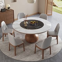 Table à manger intégrée ronde et carrée, minimaliste, multifonctionnelle, haut de gamme, en bois massif et en dalle de pierre, adaptée à la maison, à l'hôtel