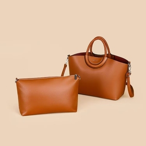 2025 Woven Round Handle <strong>Soft</strong> PU <strong>Leather</strong> Large Capacity Two-piece Set for Women's <strong>Bag</strong> - Product Image 6