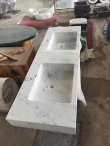 Piedistallo per lavabo a parete in marmo bianco di Carrara rettangolare moderno per alberghi con scolapiatti integrato - Product Image 5