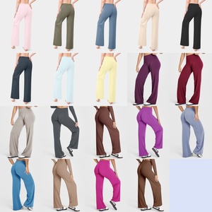 Yimo 19色女性用ルーズストレートレッグヨガレギンス女性用ハイウエスト軽量スポーツパンツ女性用ワイドレグランニングレギンス - Product Image 2