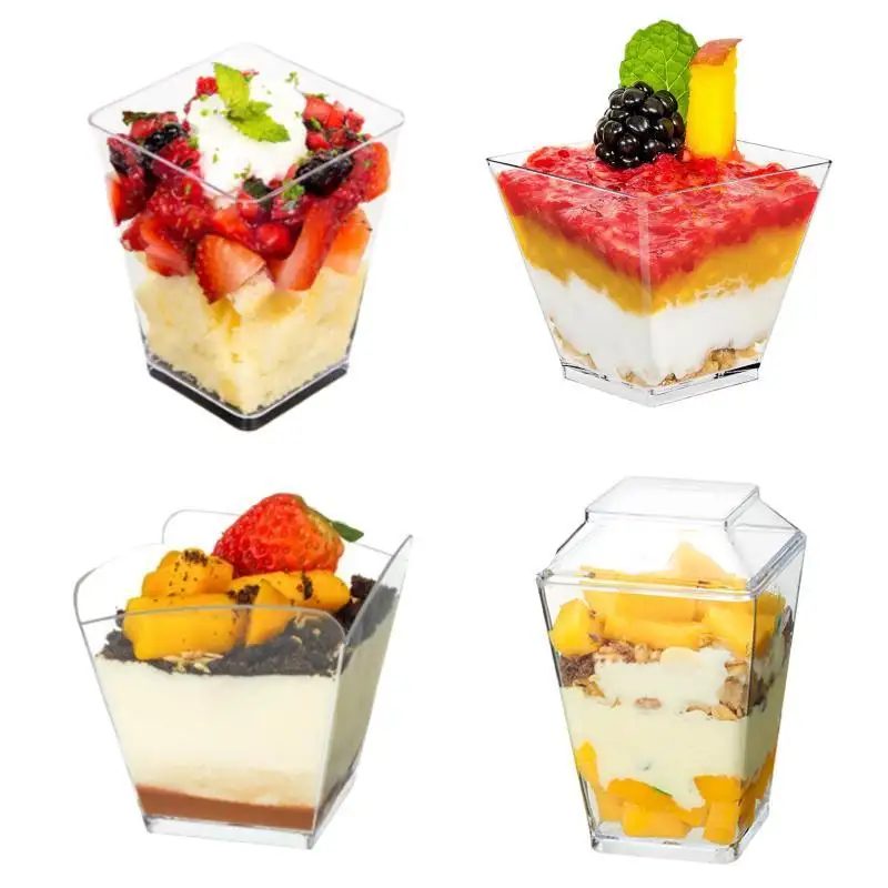Tasses à Dessert en plastique jetables à impression personnalisée, gobelets en plastique transparents, Mini tasse à Pudding