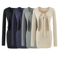 Ensemble assorti femme OEM ODM : Cardigan à manches longues et mini-robe moulante bustier à nouer devant, décontractée, sexy, style streetwear, en rayonne et élasthanne