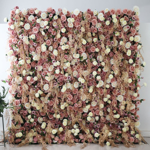 Autunno autunno decorazione di sfondo matrimonio 8*8 floreale tenda da parete caduta 3D 5D arrotolare la seta artificiale fiore rosa parete del pannello per la vendita - Product Image 3