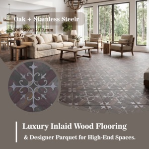 Suelo de Madera Multicapa de 800 mm, Resistente al Agua, con Incrustaciones Metálicas, Parqué de Roble de 15 mm de Grosor, Moderno, para Sala de Estar, Exteriores y Parques - Product Image 2