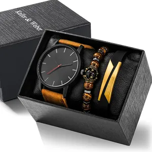 Men Luxury Gift Jewelry Quartz Watches Set High Quality 3pcs/set Watch Bracelet And With Box Jewelry Watch Sets For Men