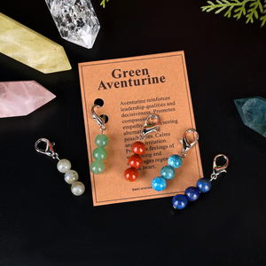 Porte-clés en métal avec perles de cristal semi-précieuses naturelles en gros, avec carte d'instructions pour la guérison et la décoration - Product Image 1