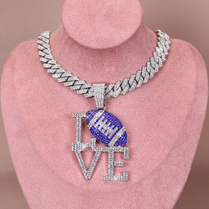 2025 I Love <span class=keywords><strong>NFL</strong></span> Rugby <span class=keywords><strong>Match</strong></span> Bleu Pendentif avec Chaînes pour Hommes Hip Hop Football Pendentif Collier Bijoux Cadeau pour Femmes En Gros - Product Image 6