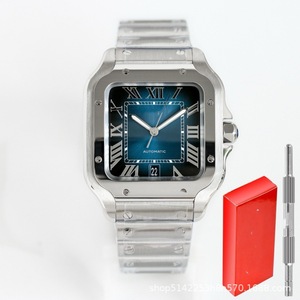 Orologio Meccanico Automatico Quadrato Serie Sandos Dumont per Coppie, in Acciaio Inossidabile con Quadrante Blu e Chiusura a Farfalla - Product Image 2