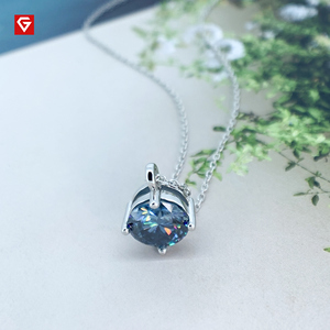 GIGAJEWE 1ct 화이트 골드 <span class=keywords><strong>9K</strong></span>/14K/18K 목걸이 8mm 라운드 컷 블루 컬러 Moissanite 목걸이, 골드 목걸이, 어머니의 날 선물 - Product Image 5