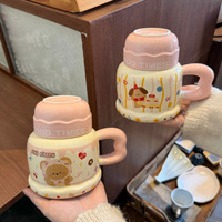 Mug en céramique avec couvercle, motif ours mignon, grande capacité, tasse à eau pour fille, tasse à café pour petit-déjeuner en couple, pour usage domestique