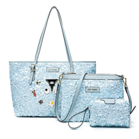 Tas Jinjing Glitter Cantik Set 3 Buah, Tas Selempang Wanita Ringan dan Luas, Tas Selempang Pin Kartun Lucu 2925
