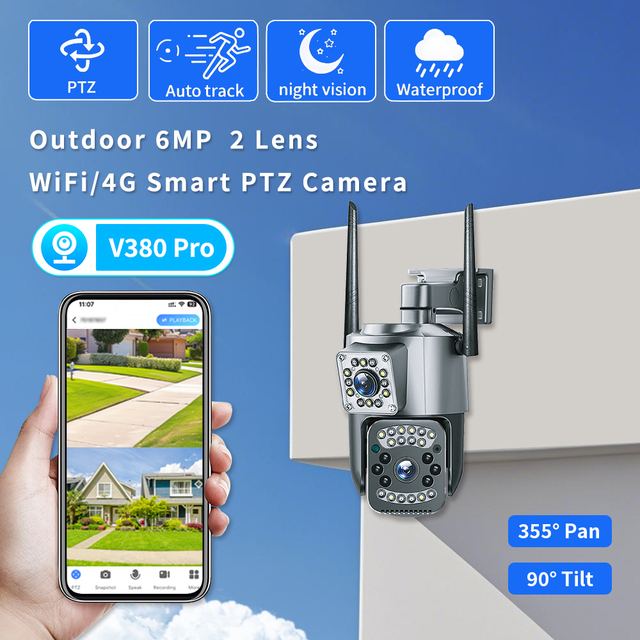 Wholesale V380 4G SIM Card CCTV Camera with Dual Lens Two-Way Audio CMOS Sensor IP66 Waterproof for Indoor/Outdoor Home Security