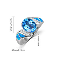 Bague de fiançailles ovale en opale bleue de style hawaïen, nouvelle collection européenne et américaine, avec incrustation en cuivre