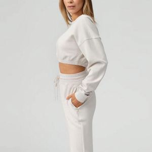 Pull-over décontracté d'hiver en coton 100% pour femme, coupe oversize unisexe à épaules tombantes, col rond uni, ample, brodé, idéal pour l'entraînement, vente en gros - Product Image 2