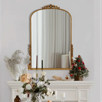 Miroir Coiffeuse Vintage Sculpté Style Européen Doré, Miroir Mural Antique Décoratif pour la Maison avec LED