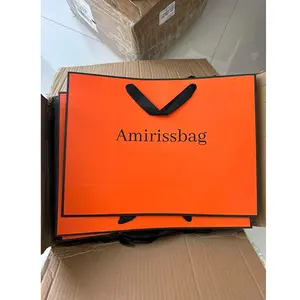 Personalizado presente embalagem laranja embalagem papel saco personalizado embalagem artesanato laranja tote papel sacos com logotipo personalizado