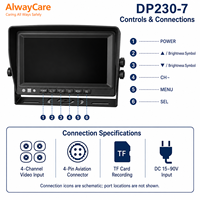 Moniteur de véhicule AlwayCare 7 pouces 4 canaux AHD LCD TFT à écran partagé quadruple avec prise en charge USB, large plage de tension CC 12-36V pour camion et bus