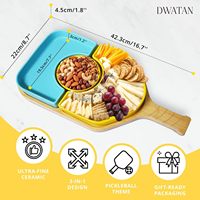 Ensemble plateau à collations Pickleball, assiettes de service en céramique avec planche à charcuterie en bambou, plateau d'apéritifs en forme de raquette pour les fêtes