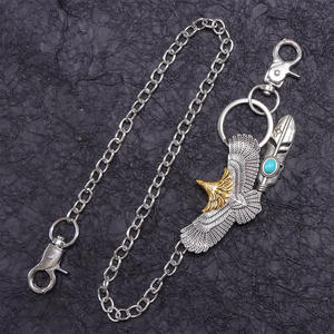 Hollow Eagle <b>Feather</b> Waist Chain Double <b>Ring</b> <b>Silver</b> Tone Men's Motorcycle Pants Chain Accessory - Product Image 2