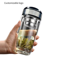 Mug isotherme portable pour hommes avec séparation thé-eau, double paroi, ouverture rapide, en verre borosilicate de haute qualité