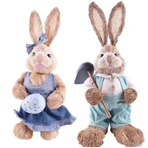 自然草内泡沫毛绒兔子玩具复活节低最小起订量家装毛绒兔子玩具