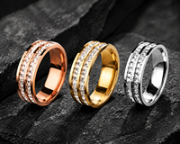 Bague d'éternité classique JLM en acier inoxydable avec double rangée de zircons cubiques, pour homme et femme, alliance confortable, bijoux scintillants