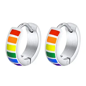 OYA perhiasan baja nirkarat Rainbow Hoop anting-anting bendera kebanggaan untuk Lesbian biseksual Transgender anting-anting