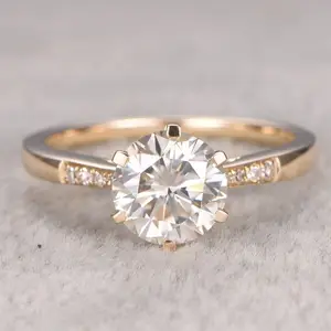 Anello di fidanzamento rotondo in Moissanite da 7.5mm anello nuziale con diamante a taglio rotondo in argento Sterling 925