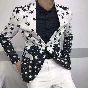 Nanchang Xihui Customized Black and White Printed <strong>Star</strong> Trim Suit <strong>Jacket</strong> Business Men's Party Blazer Coats - Product Image 3