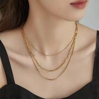 Collar de Cadena de Tres Capas Novirassine de Acero Inoxidable Chapado en Oro, Joyería Minimalista de Alta Calidad a Prueba de Agua para Mujer