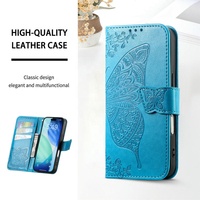 Étui portefeuille à rabat pour iPhone 18 17 Pro Max avec porte-cartes, motif papillon et fleur en relief, en cuir PU
