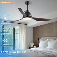 Ventilateur de plafond moderne en fer à 3 pales de 54 pouces avec moteur DC, LED, lumière et télécommande pour une utilisation intérieure et extérieure, chambre à coucher, salon