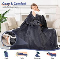 Couverture chauffante portable d'hiver avec poches pour les pieds et capuche – Plaid électrique portable 8 réglages de chaleur, 1 à 10 heures, arrêt automatique, en flanelle