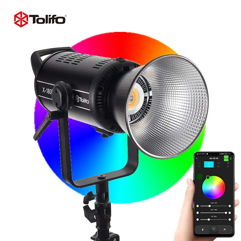 Tolifo ไฟสำหรับถ่ายภาพในสตูดิโอไฟ RGB X-180RGB COB กำลังสูง180W แอป linklite DMX512ไฟวิดีโอ LED 2700K-6500K