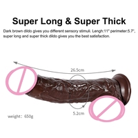 Dildo realista de silicona suave color café oscuro con ventosa, ecológico, para mujeres, juguete sexual, dildo negro.