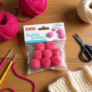 Iln <b>Wool</b> Pompom 2.5Cm Fuchsia Correhuela <b>Craft</b> Decor - Product Image 2