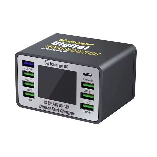 MECHANIC 8C QC 3.0 8-Port Fast Charger Fast Charger With LCD Digital Display Multi-Port Charger for Tablet Phone