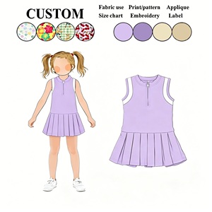 2026 New Customizable Toddler Girl Tennis Dress Sleeveless Zip-Up Pleated Skirt Sporty Casual Dress Sporty Skirt For Kids