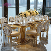 Tables et chaises durables en acier inoxydable et verre miroir, de haute qualité, modernes et élégantes, pour la location événementielle, les mariages, la restauration hôtelière et l'extérieur.